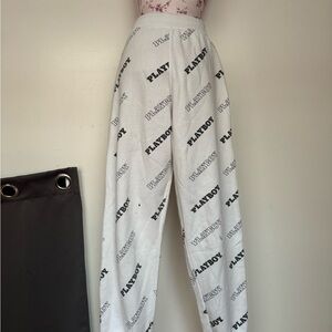 PLAYBOY White Trousers with Diagonal Text Print